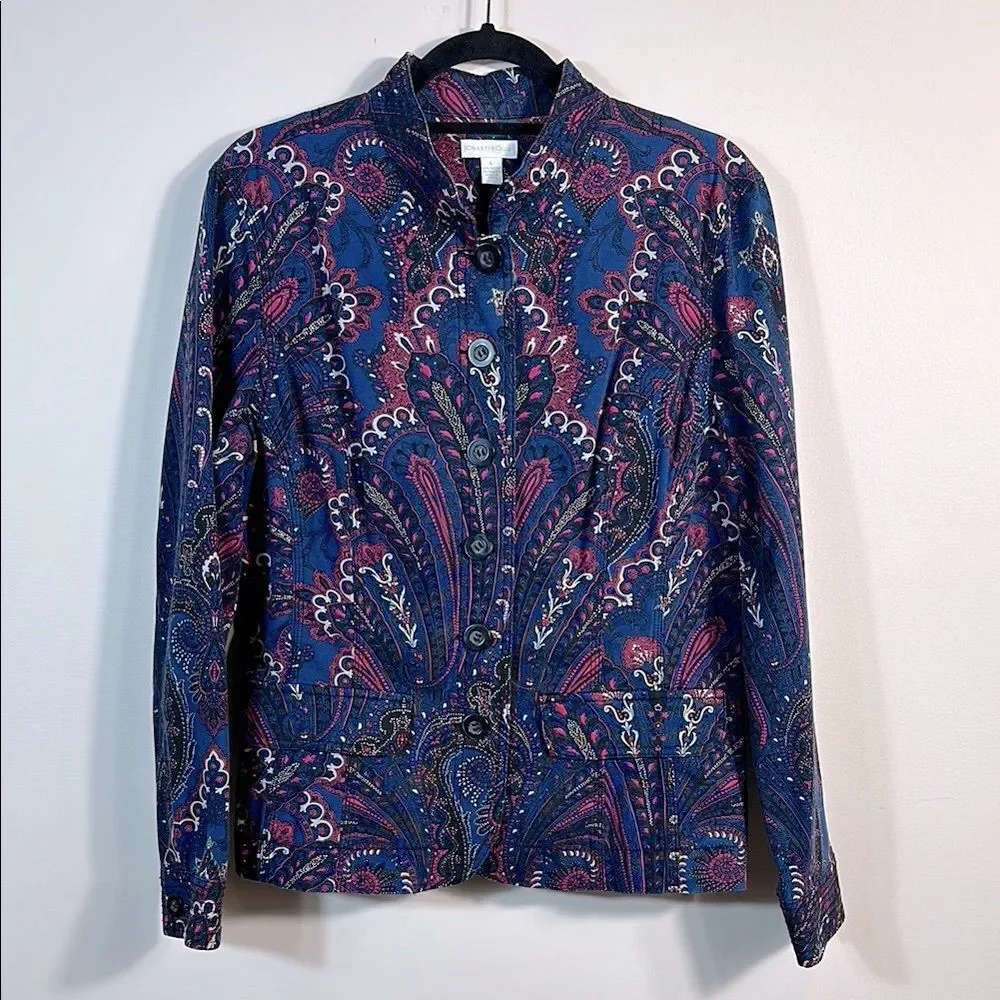 Charter Club Multicolor Paisley Print Jacket Art to Wear Stretch Women Large